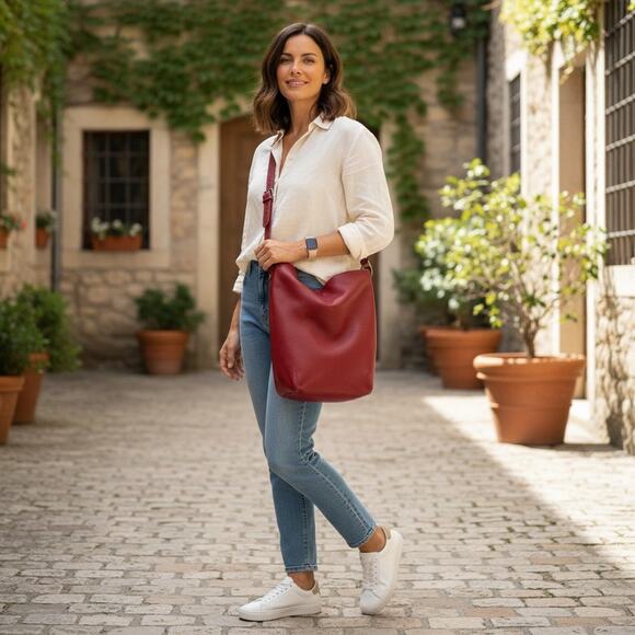 Vintage Coach Legacy XL Bucket Bag #9151 Red Leather Duffle Hobo Purse - Picture 2 of 14
